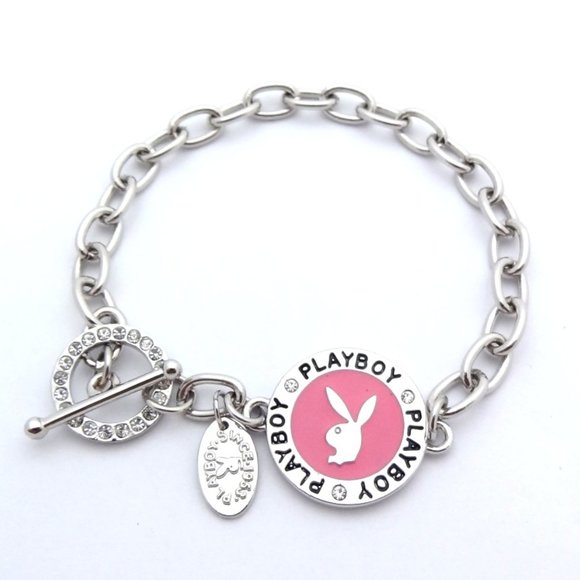 Playboy Bracelet Pink Enamel Bunny Charm y2k 2000s - Picture 11 of 12